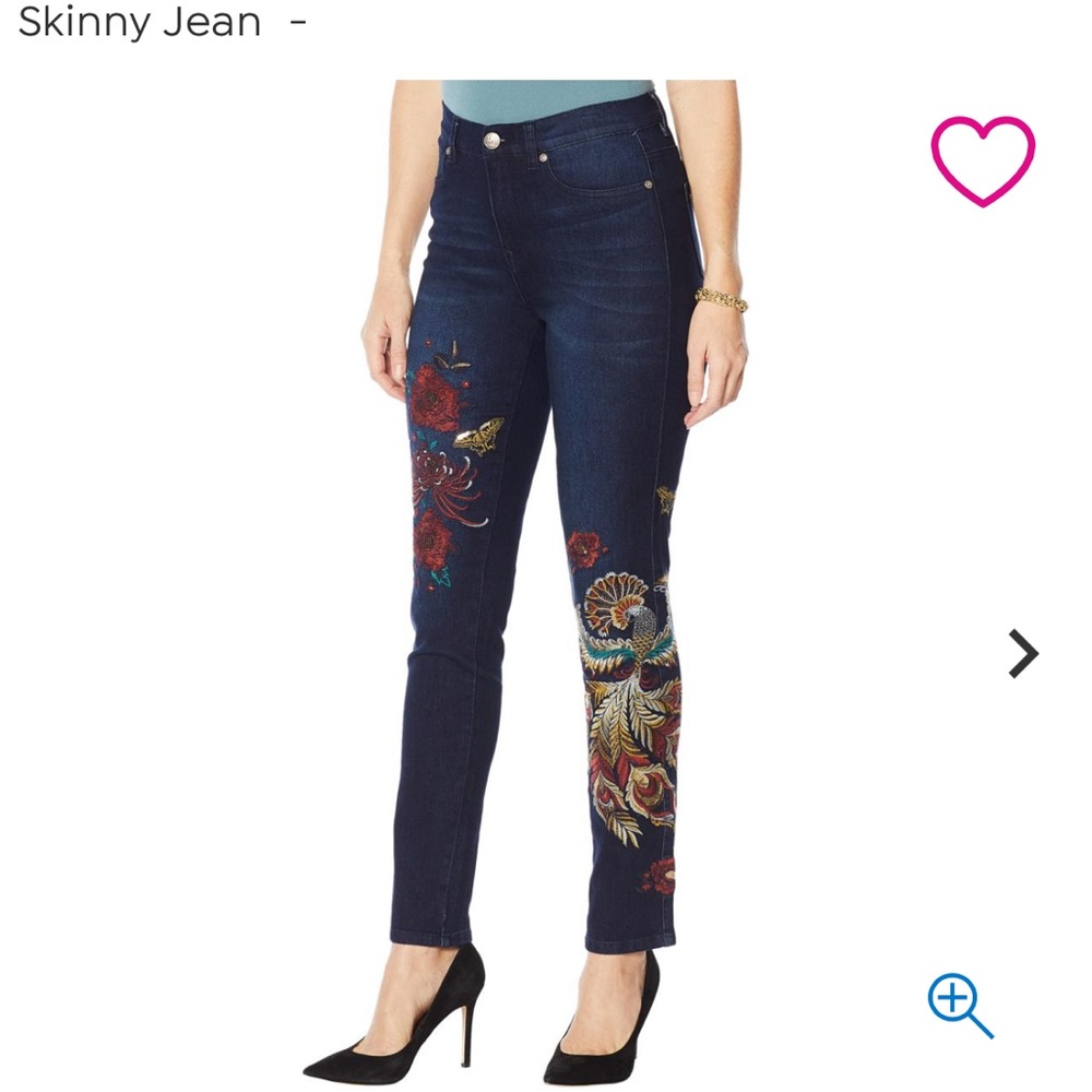 Diane Gilman Blue Skinny Jeans with Floral Embroidery 2P